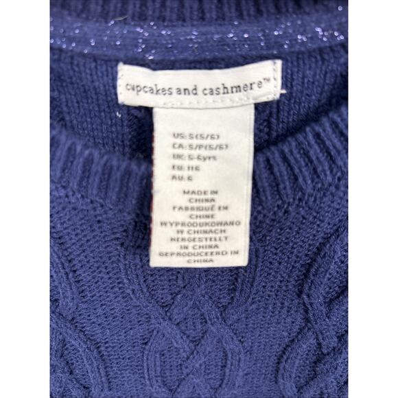 Cupcakes and Cashmere Sweater Dress Navy Cable Knit Ruffle Glitter Accents 5/6 - Picture 3 of 13